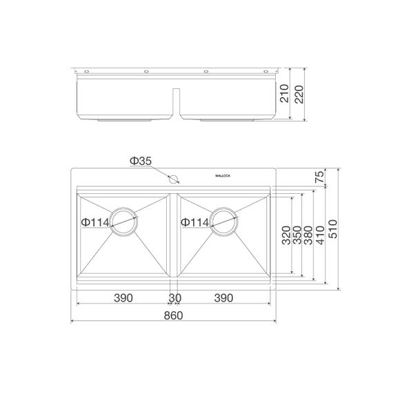 Chậu rửa 2 hố 86cm Inox Malloca Slide MS 862