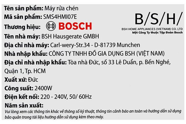 Máy rửa bát 14 bộ độc lập Bosch SMS4HMI07E