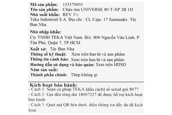 Chậu rửa chén 2 ngăn 1 cánh inox Teka Universe 80 T-XP 2B 1D REV 3½