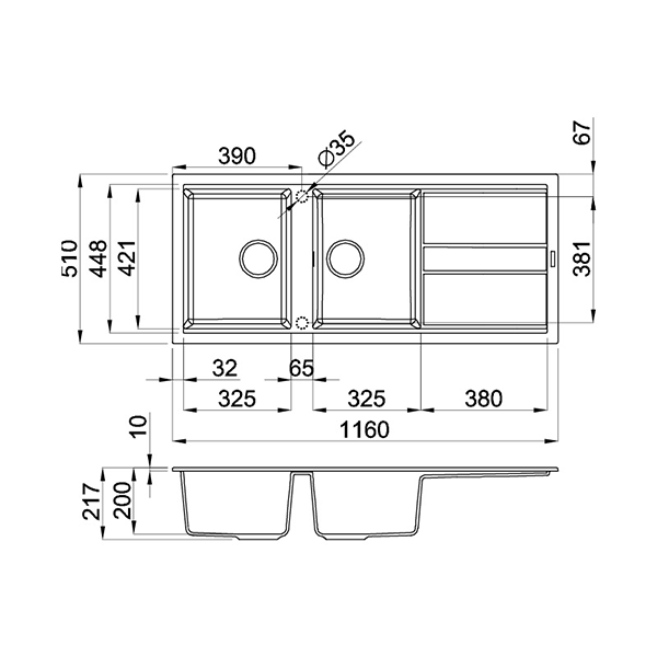 Chậu rửa đá 2 hố Malloca TORTORA K-50043