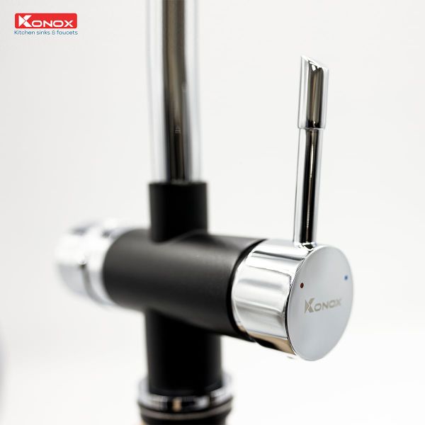 Vòi rửa Konox ba đường nước Trim-Water Black nóng lạnh RO