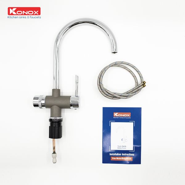 Vòi rửa Konox ba đường nước Trim-Water Grey nóng lạnh RO