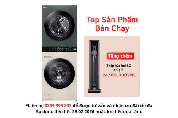 Tháp giặt sấy LG WashTower Giặt 14kg - Sấy 10kg WT1410NHEG