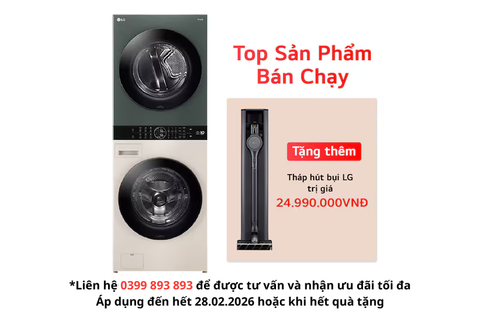 Tháp giặt sấy LG WashTower Giặt 14kg - Sấy 10kg WT1410NHEG
