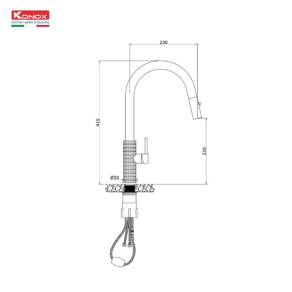 Vòi rửa Konox dây rút Venice Gun Gold nóng lạnh