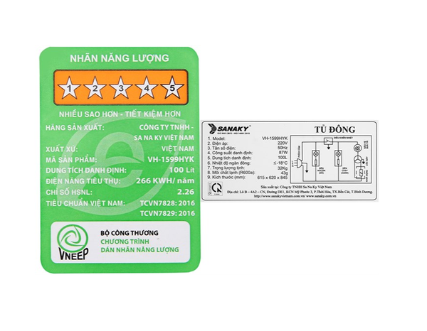 Tủ đông Sanaky 100 lít VH-1599HYK