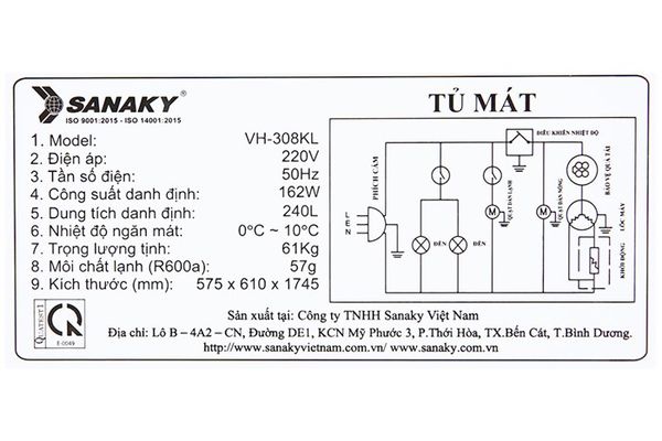 Tủ mát Sanaky 240 lít VH-308KL