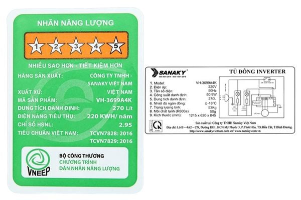 Tủ đông Sanaky Inverter 270 lít VH-3699A4K