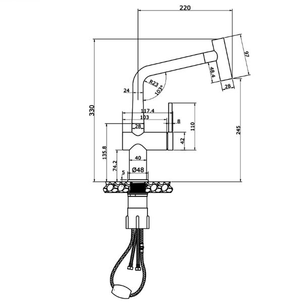 Vòi rửa Konox dây rút Volta Chrome nóng lạnh