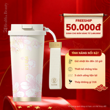  Ly Giữ Nhiệt Cao Cấp GERM BST Hoa Anh Đào - Màu Hồng Trắng 500ml - Inox 316L Nguyên Khối 