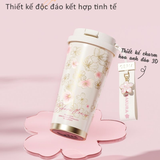  Ly Giữ Nhiệt Cao Cấp GERM BST Hoa Anh Đào - Màu Hồng Vàng 500ml - Inox 316L Nguyên Khối 