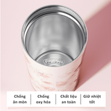  Ly Giữ Nhiệt Cao Cấp GERM BST Hoa Anh Đào - Màu Hồng Vàng 500ml - Inox 316L Nguyên Khối 