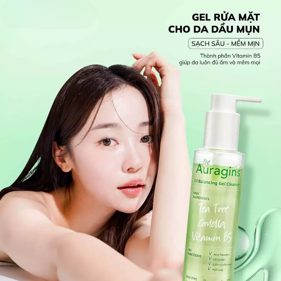 Gel Rửa Mặt Làm Sạch Sâu Cho Da Dầu Mụn The Auragins Oil Balancing Gel Cleanser 150ml 