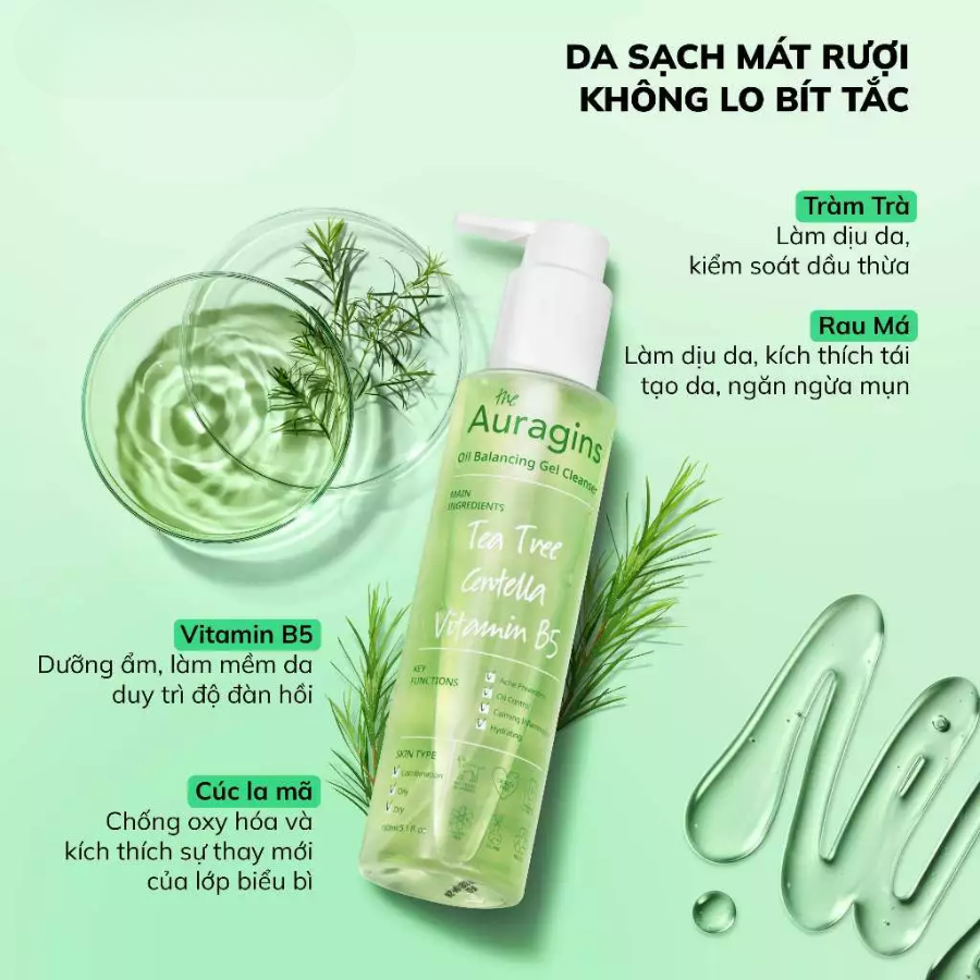  Gel Rửa Mặt Làm Sạch Sâu Cho Da Dầu Mụn The Auragins Oil Balancing Gel Cleanser 150ml 