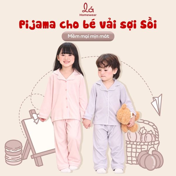  Pijama cho bé vải sợi Sồi Modal Lá Homewear MD01, pyjama dài tay bé trai gái mềm mịn mát 