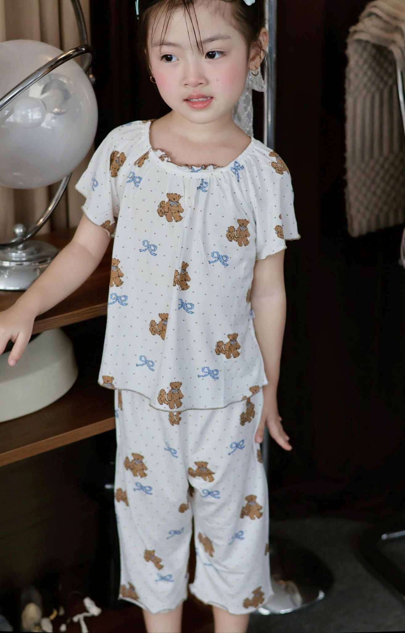  Bộ lửng bé gái sợi sồi Modal Lá Homewear MOD6, đồ bộ tay ngắn quần lỡ babydoll dễ thương vải mềm mát 