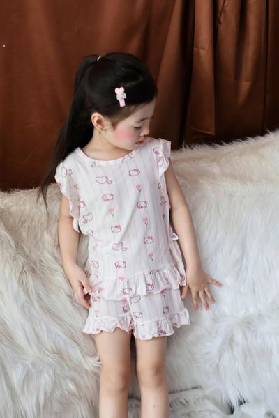  Bộ đùi bé gái vải sợi sồi Modal Lá Homewear MODL1, đồ bộ cộc tay mặc hè bé gái tay bèo dễ thương 
