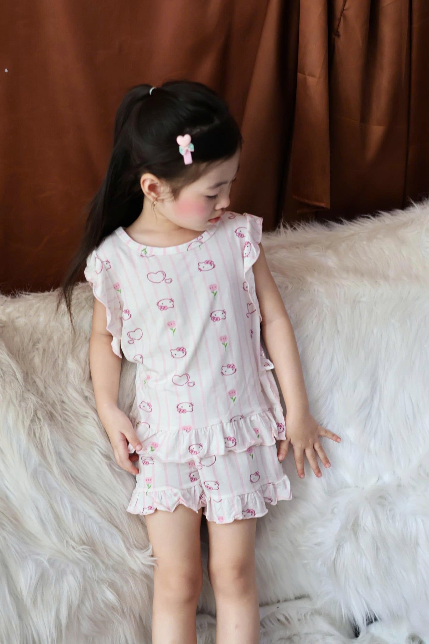 Bộ đùi bé gái vải sợi sồi Modal Lá Homewear MODL1, đồ bộ cộc tay mặc hè bé gái tay bèo dễ thương 