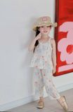  Bộ hai dây bé gái quần lửng xô muslin Lá Homewear A279, bộ đồ hè bé gái mát nhẹ dễ thương áo dây xòe quần suông 