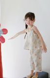  Bộ hai dây bé gái quần lửng xô muslin Lá Homewear A279, bộ đồ hè bé gái mát nhẹ dễ thương áo dây xòe quần suông 