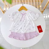  Bộ đùi bé gái sợi sồi Modal Lá Homewear MOD8, đồ bộ cộc tay mềm mát babydoll hoa nhí 
