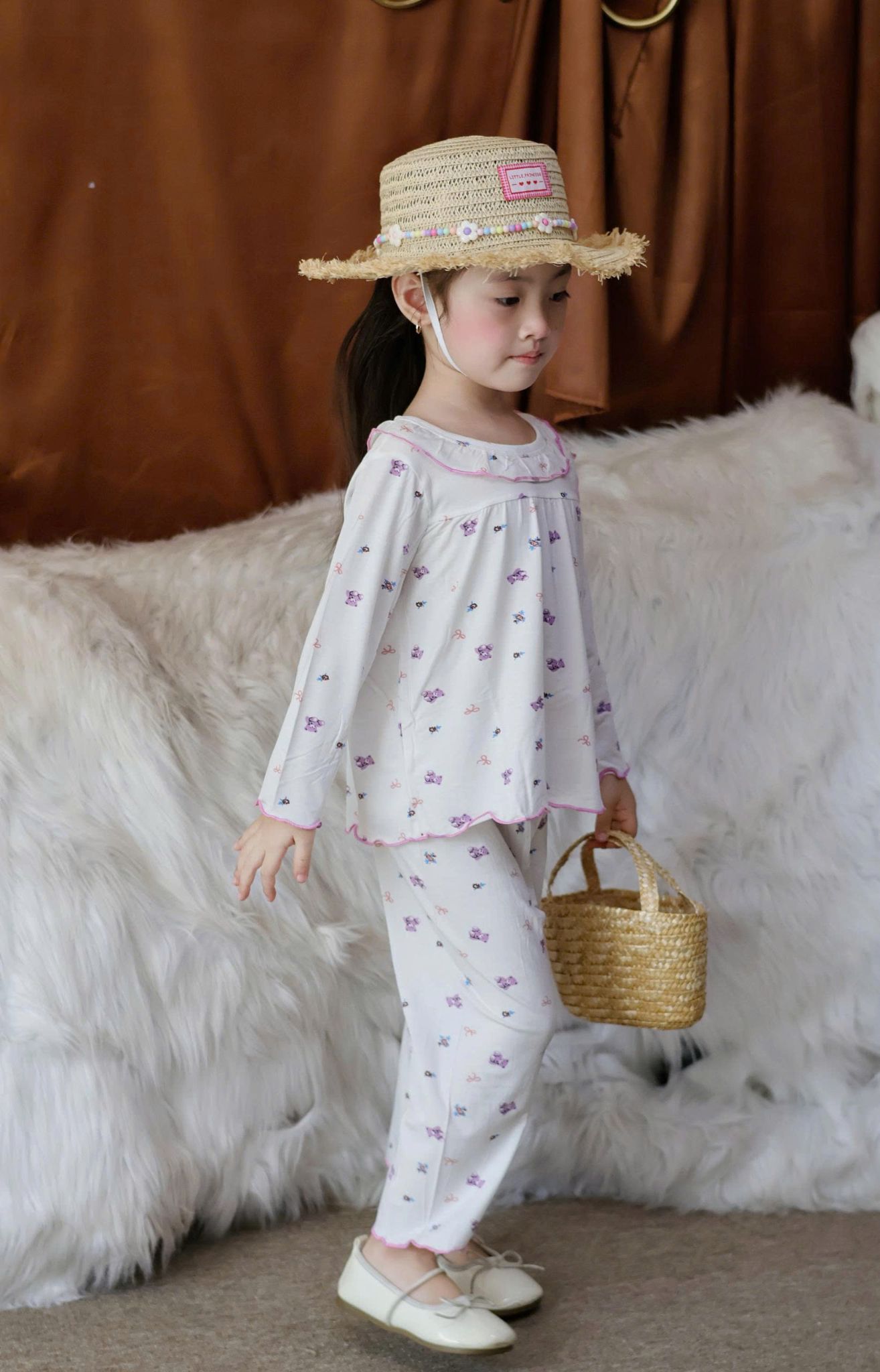  Bộ tay dài bé gái sợi sồi Modal Lá Homewear MOD5, đồ ngủ cho bé babydoll mát mềm phối bèo dễ thương 