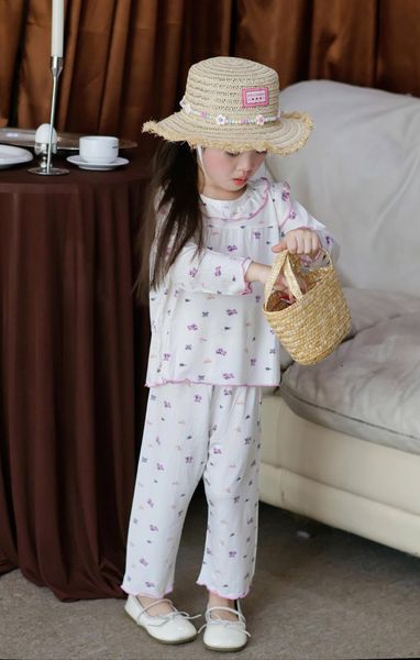 Bộ tay dài bé gái sợi sồi Modal Lá Homewear MOD5, đồ ngủ cho bé babydoll mát mềm phối bèo dễ thương 