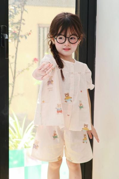  Bộ cộc tay bé gái xô cotton Lá Homewear A256 babydoll mặc hè mát, đồ bộ đùi cho bé dễ thương 
