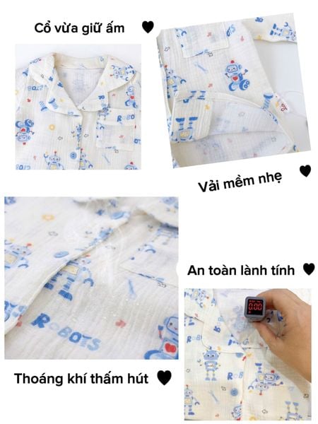  Pizama cho bé xô muslin Lá Homewear XM05, đồ bộ dài tay bé trai gái mềm mát thấm hút 
