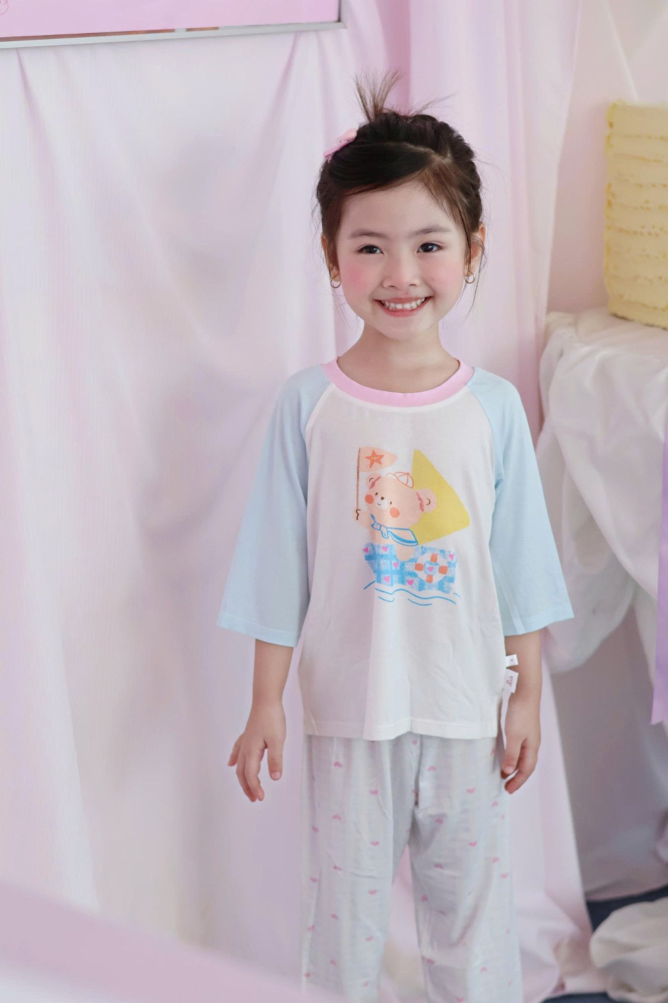  Đồ bộ ngủ cho bé sợi sồi Modal Lá Homewear MOD2, đồ bộ tay lửng quần dài raglan phối màu caro 