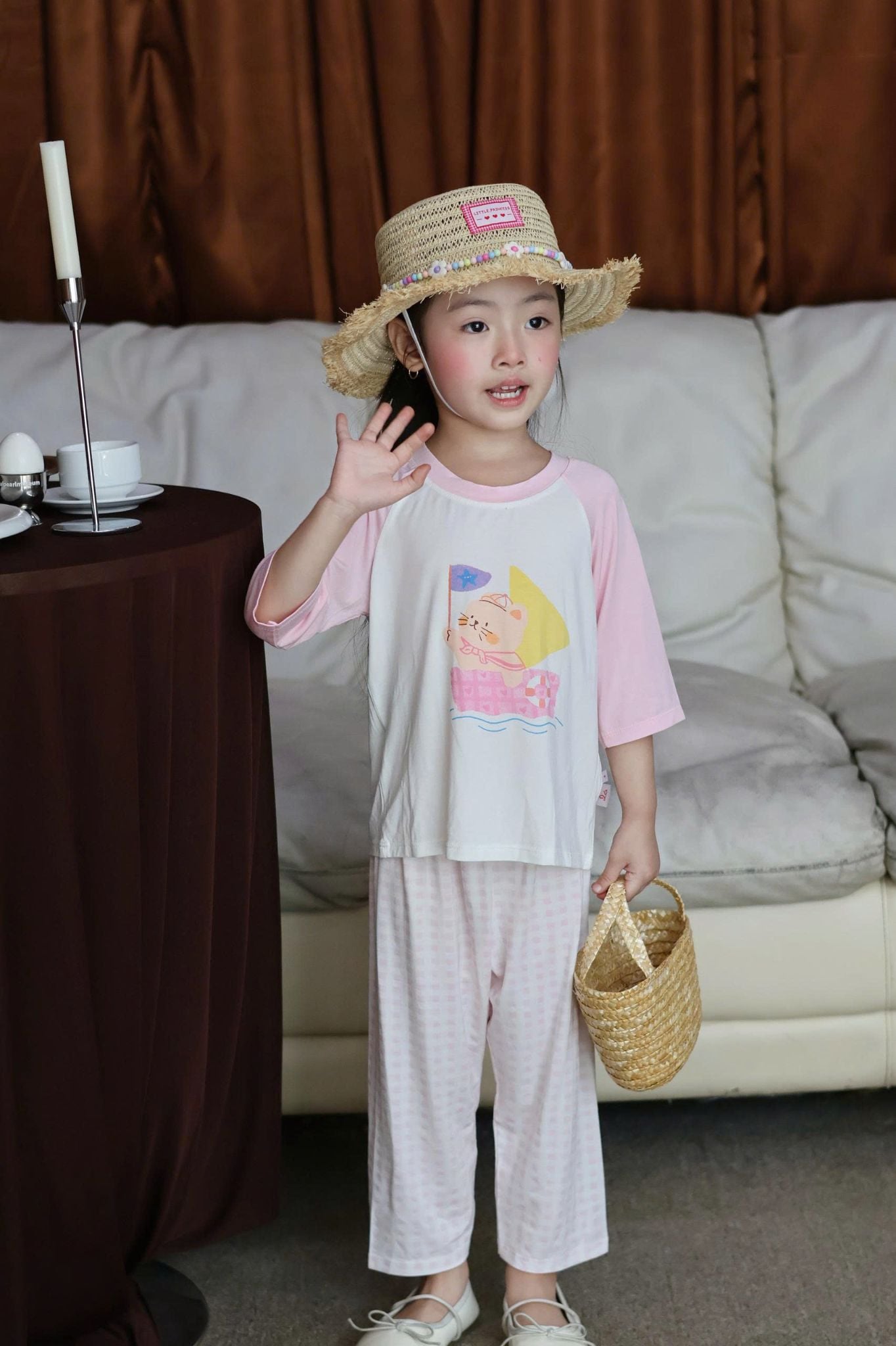 Đồ bộ ngủ cho bé sợi sồi Modal Lá Homewear MOD2, đồ bộ tay lửng quần dài raglan phối màu caro 