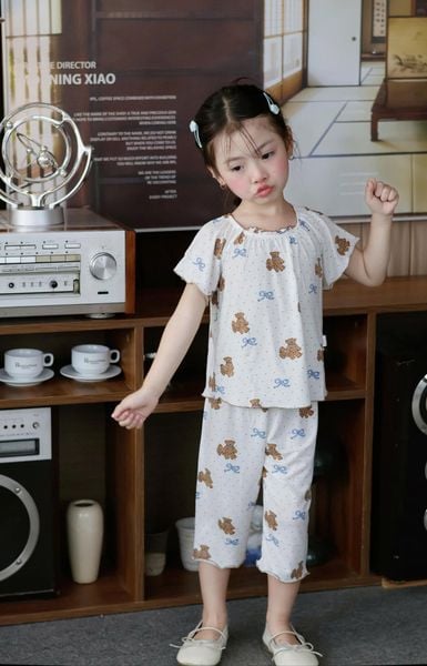  Bộ lửng bé gái sợi sồi Modal Lá Homewear MOD6, đồ bộ tay ngắn quần lỡ babydoll dễ thương vải mềm mát 