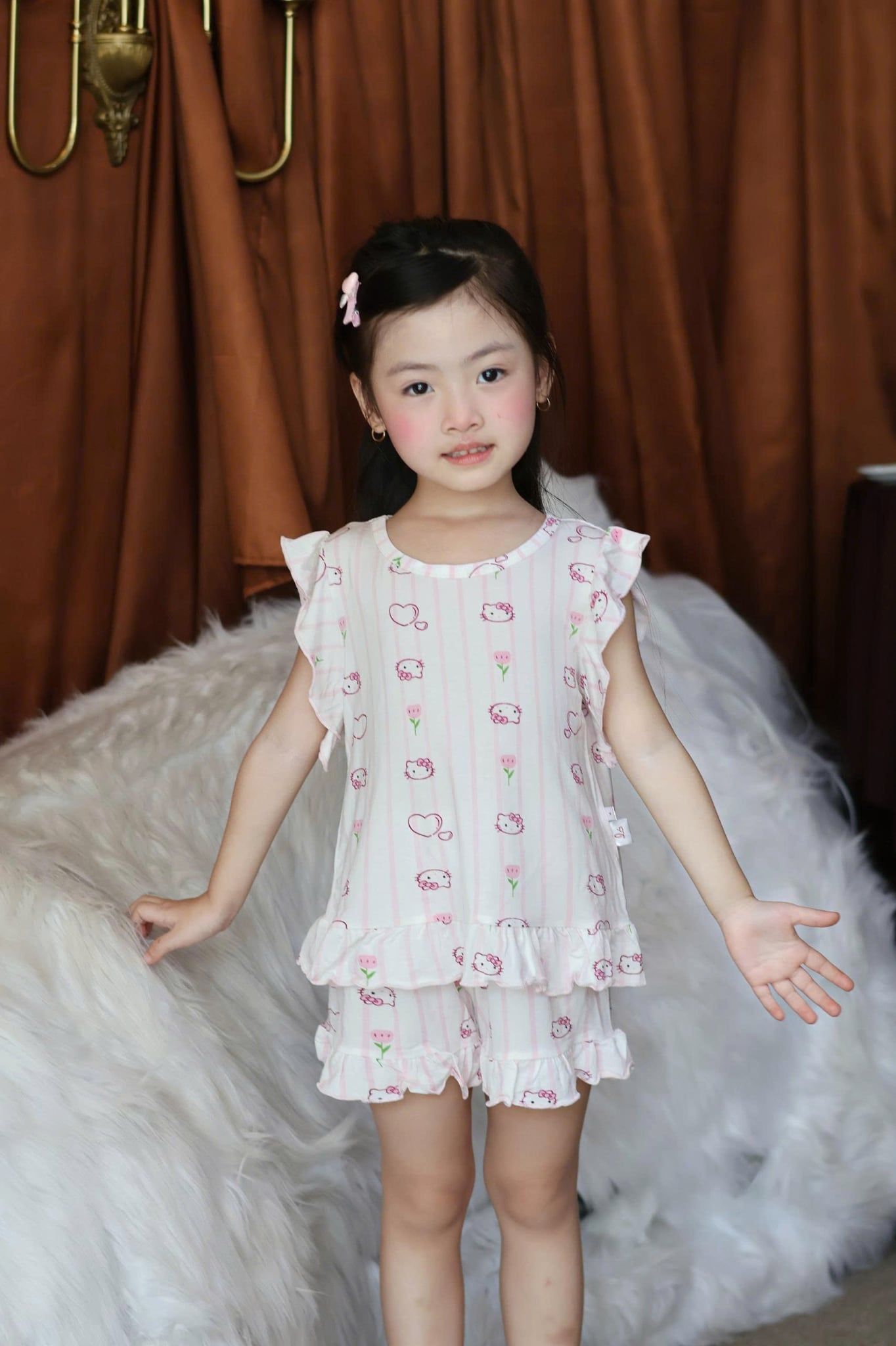  Bộ đùi bé gái vải sợi sồi Modal Lá Homewear MODL1, đồ bộ cộc tay mặc hè bé gái tay bèo dễ thương 