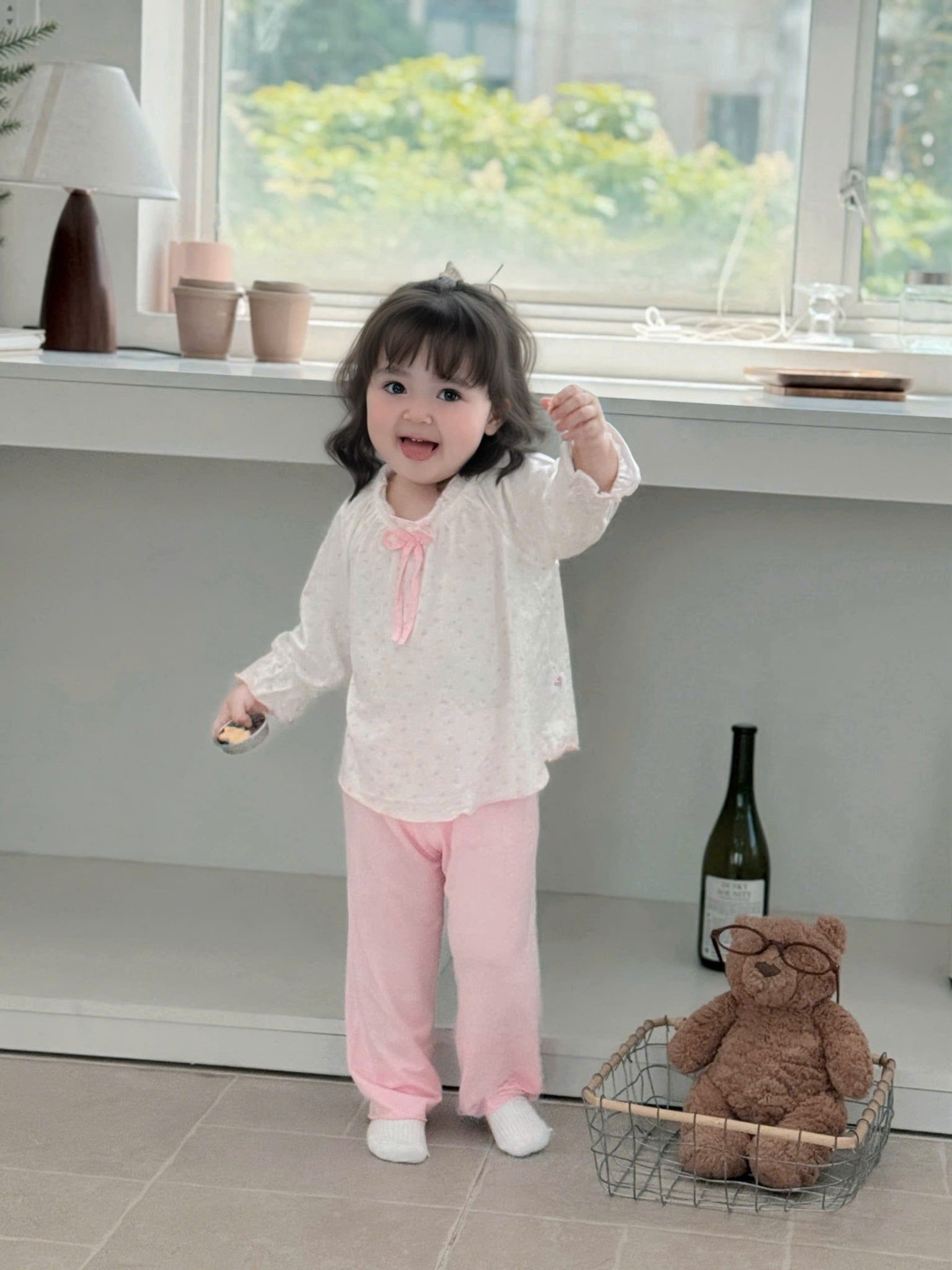  Bộ dài tay cho bé gái sợi sồi Modal Lá Homewear MOD7, đồ ngủ cho bé mềm mát dễ thương 
