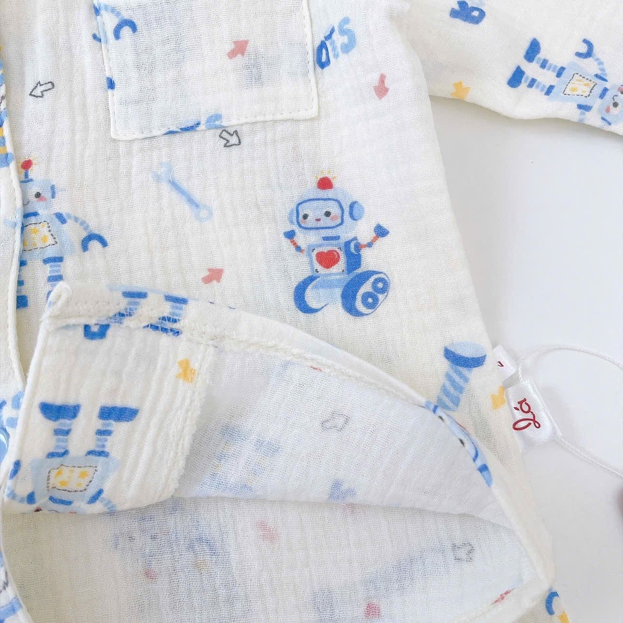  Pizama cho bé xô muslin Lá Homewear XM05, đồ bộ dài tay bé trai gái mềm mát thấm hút 