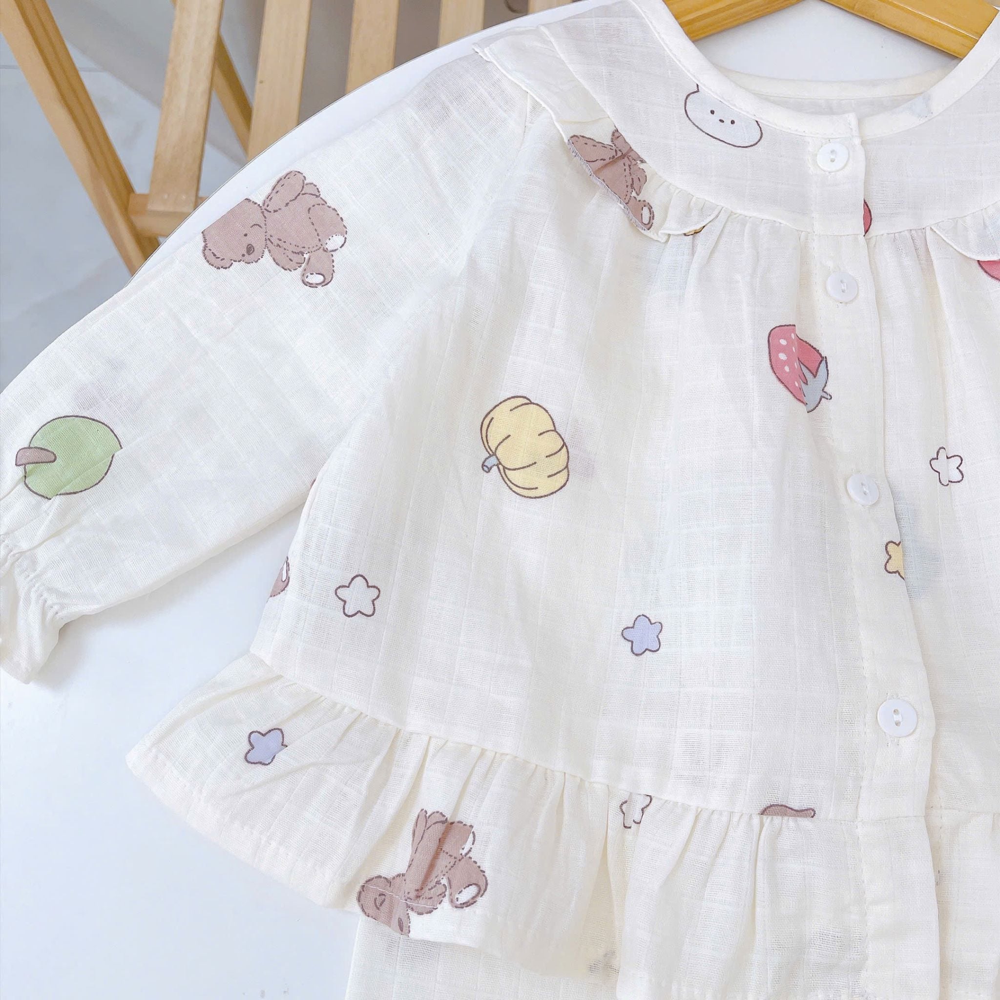  Pijama cho bé gái Lá Homewear XCL16, đồ ngủ trẻ em vải xô cotton, bộ dài tay mặc ngủ mềm mát 
