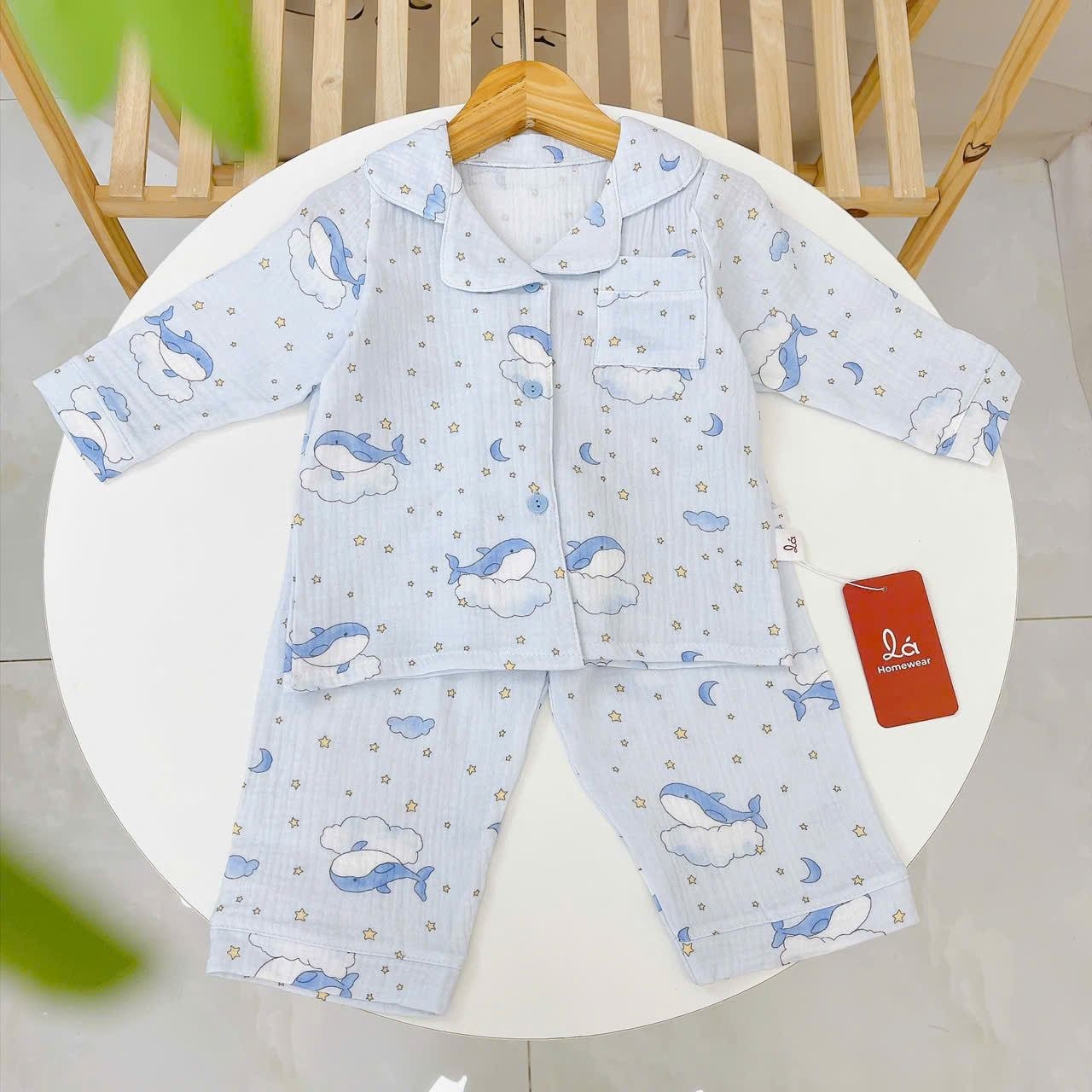  Pizama cho bé xô muslin Lá Homewear XM05, đồ bộ dài tay bé trai gái mềm mát thấm hút 