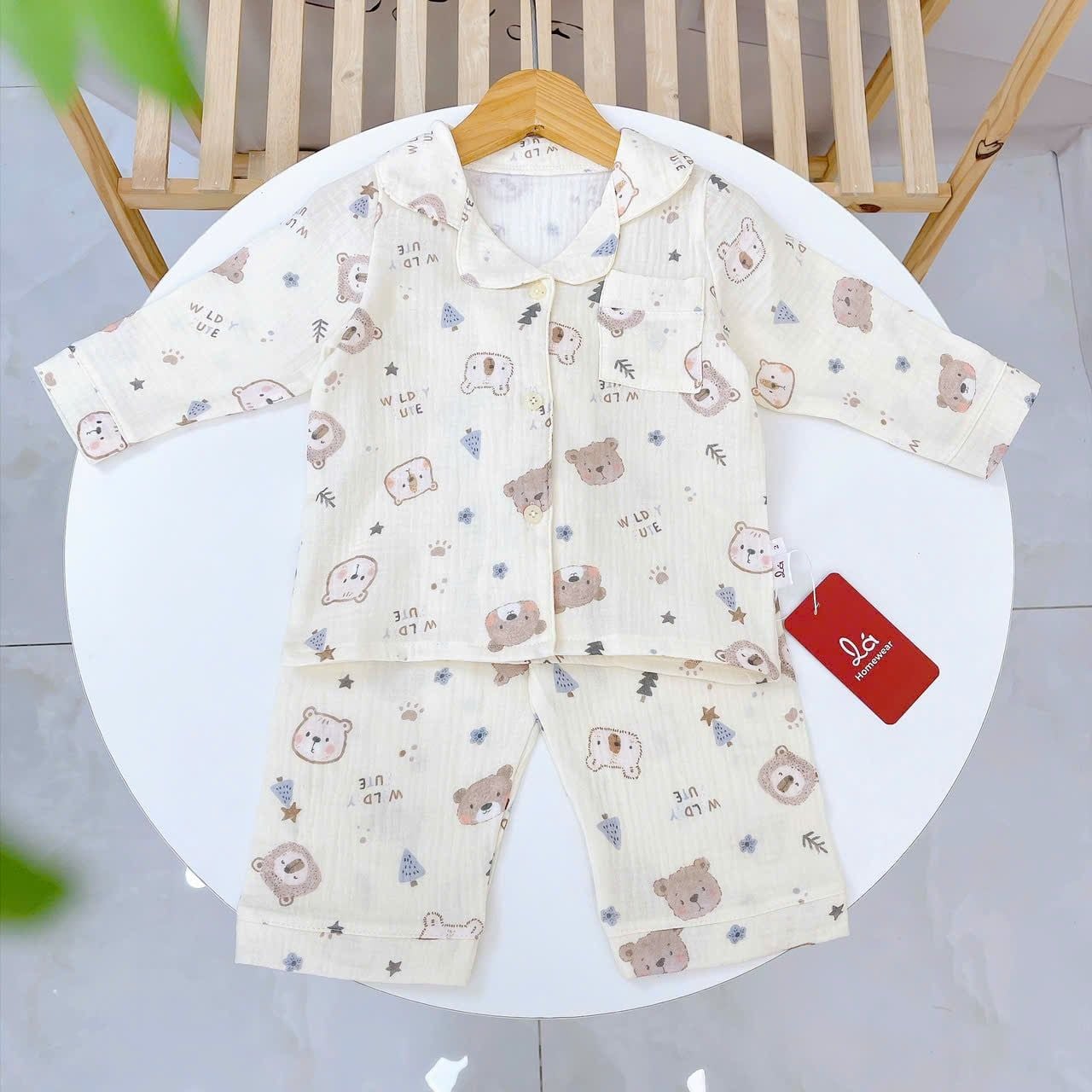  Pizama cho bé xô muslin Lá Homewear XM05, đồ bộ dài tay bé trai gái mềm mát thấm hút 