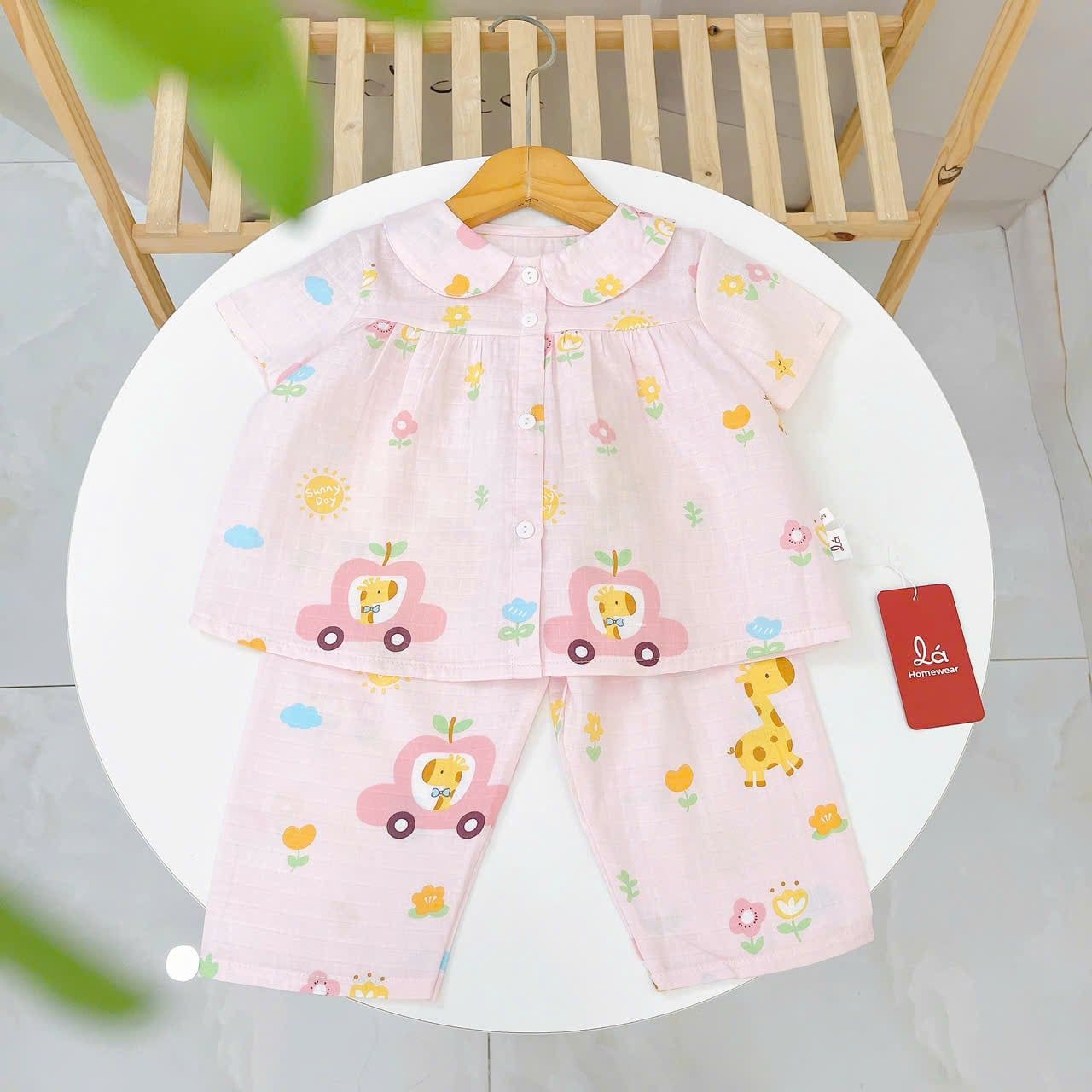  Pijama cộc tay cho bé gái Lá Homewear A378, bộ ngủ tay ngắn xô cotton thoáng nhẹ mát 