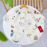  Pijama bé gái xô cotton Lá Homewear XCL18, đồ bộ dài tay cho bé cột nơ quần bo mặc ngủ mềm mát 