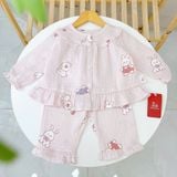  Pijama cho bé gái Lá Homewear XCL16, đồ ngủ trẻ em vải xô cotton, bộ dài tay mặc ngủ mềm mát 