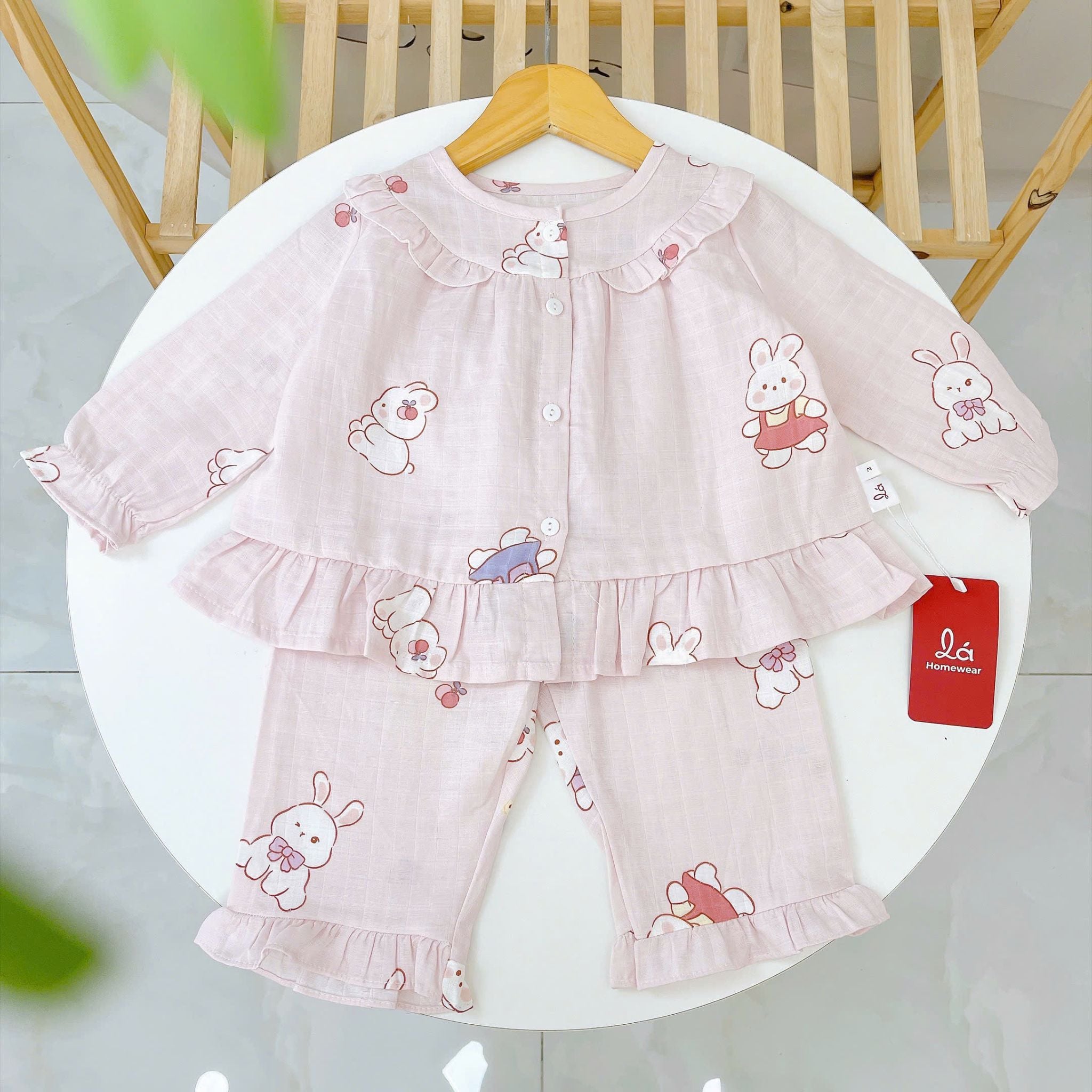  Pijama cho bé gái Lá Homewear XCL16, đồ ngủ trẻ em vải xô cotton, bộ dài tay mặc ngủ mềm mát 