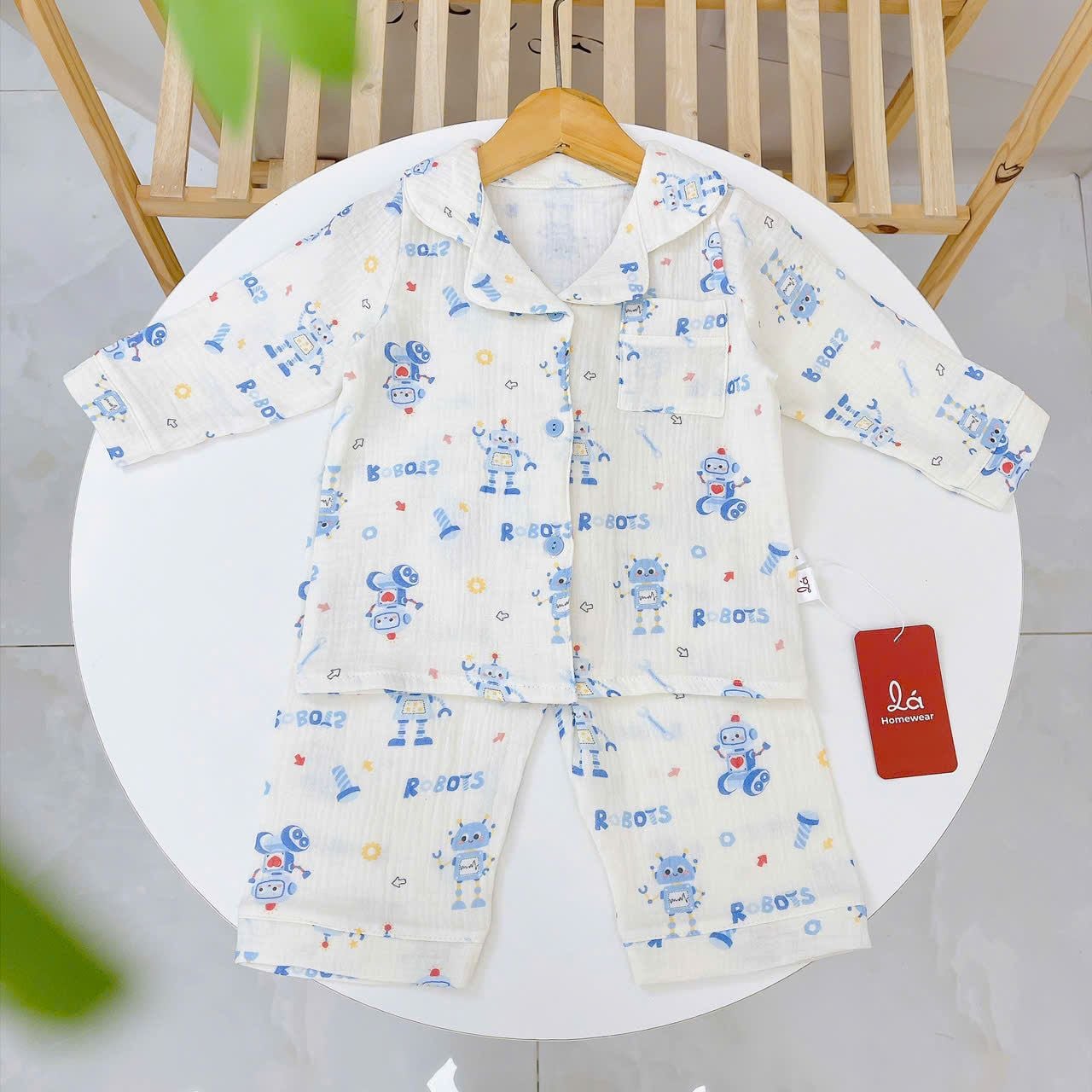  Pizama cho bé xô muslin Lá Homewear XM05, đồ bộ dài tay bé trai gái mềm mát thấm hút 