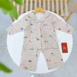  Pizama cho bé xô muslin Lá Homewear XM05, đồ bộ dài tay bé trai gái mềm mát thấm hút 