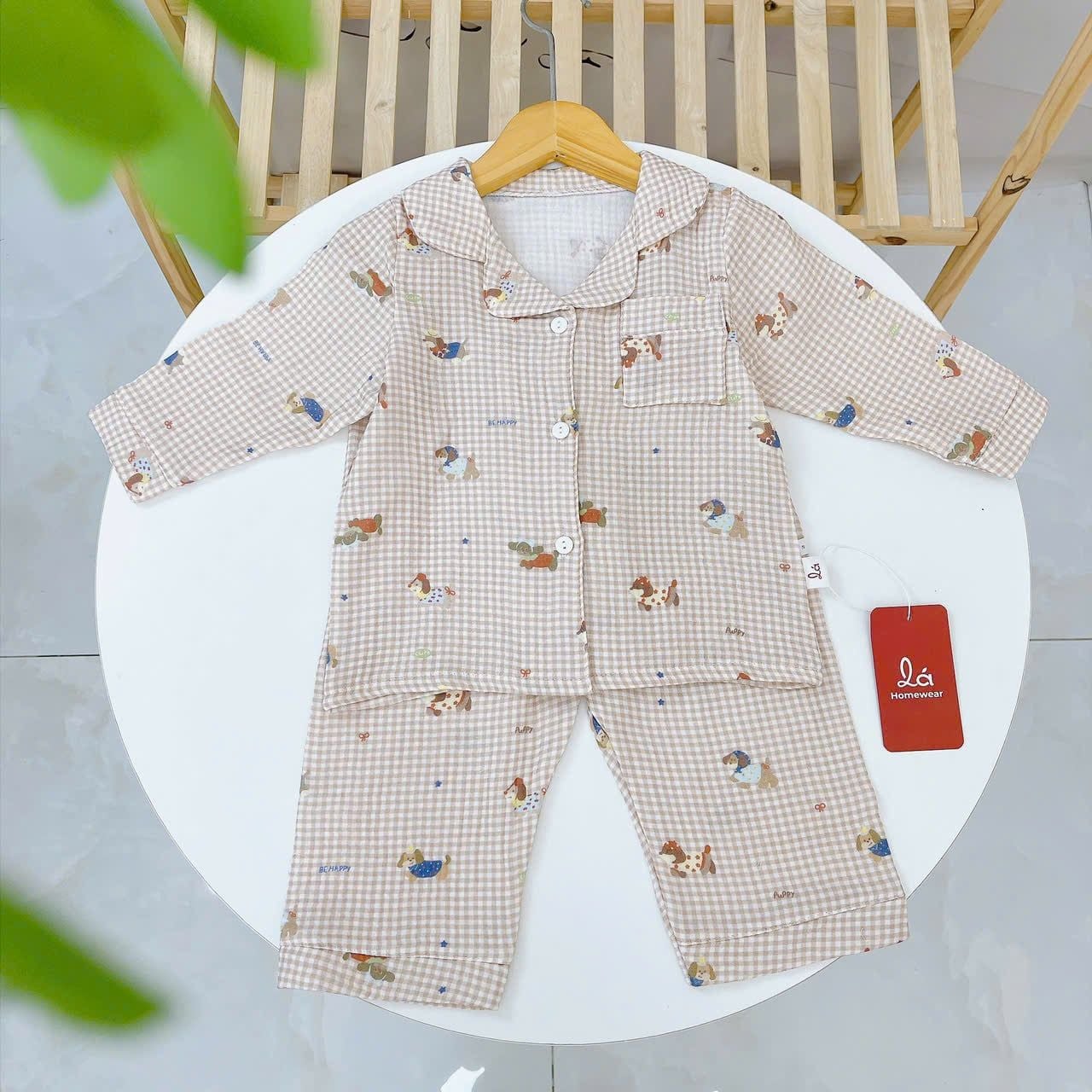  Pizama cho bé xô muslin Lá Homewear XM05, đồ bộ dài tay bé trai gái mềm mát thấm hút 