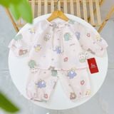  Pijama bé gái xô cotton Lá Homewear XCL18, đồ bộ dài tay cho bé cột nơ quần bo mặc ngủ mềm mát 