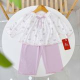  Bộ dài tay cho bé gái sợi sồi Modal Lá Homewear MOD7, đồ ngủ cho bé mềm mát dễ thương 