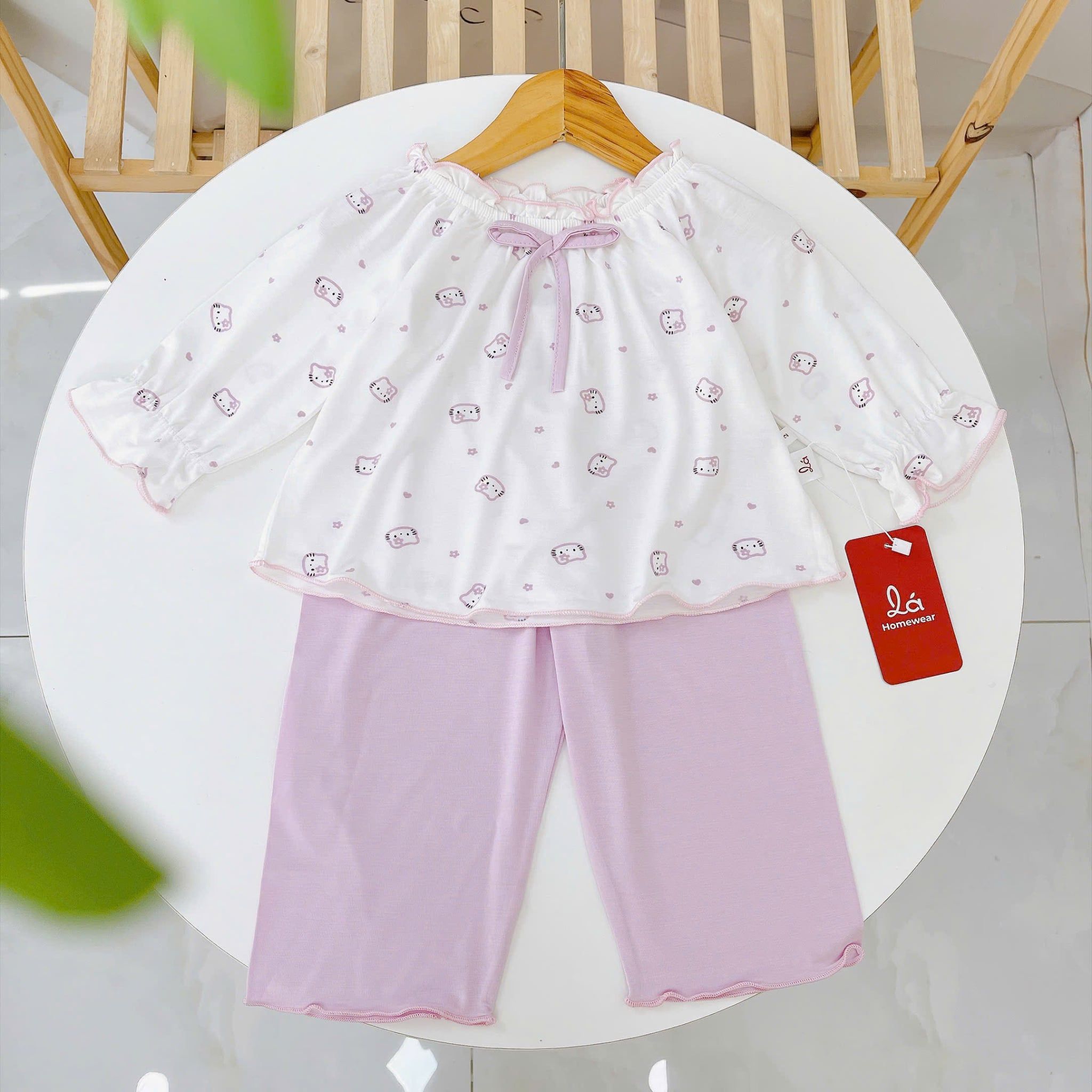  Bộ dài tay cho bé gái sợi sồi Modal Lá Homewear MOD7, đồ ngủ cho bé mềm mát dễ thương 