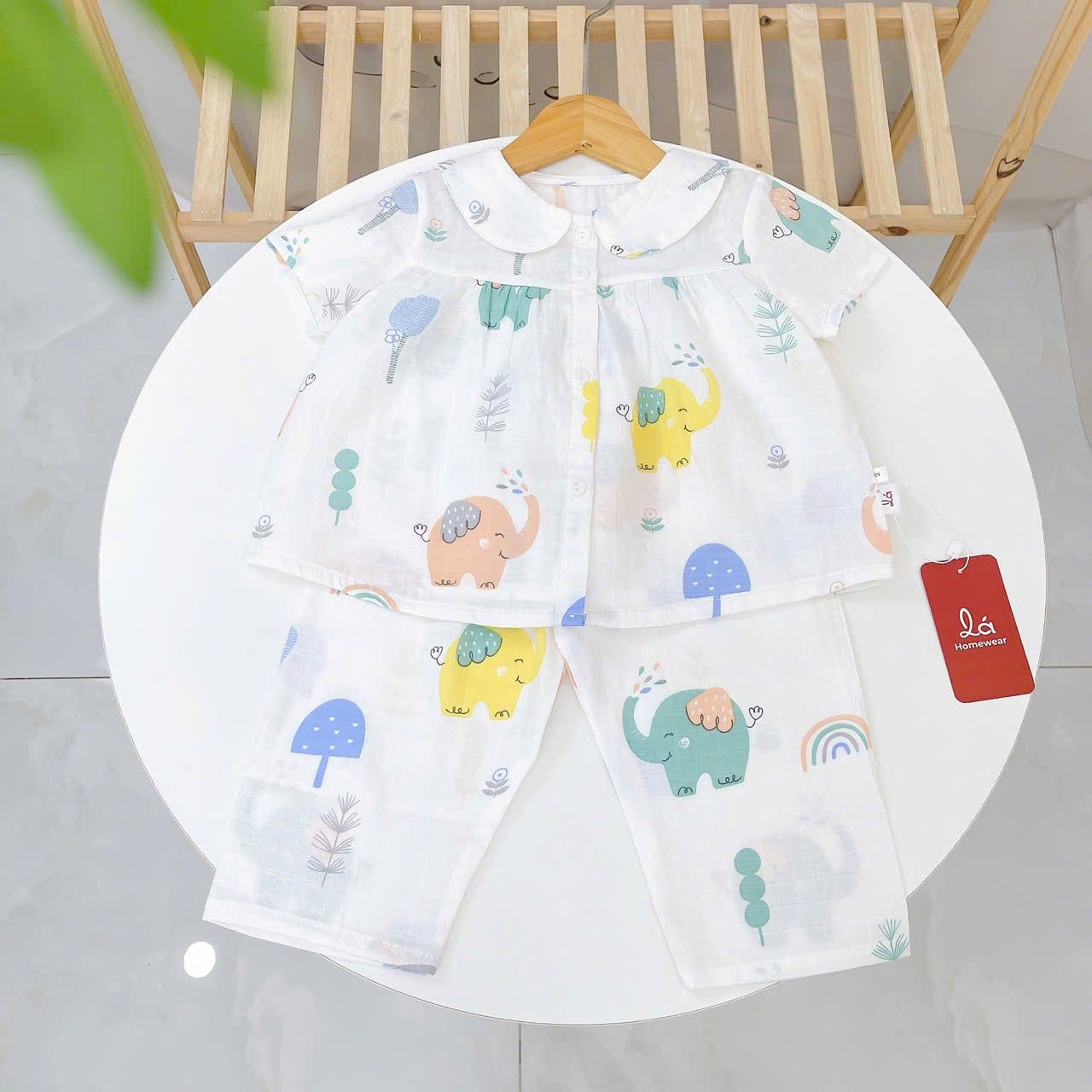  Pijama cộc tay cho bé gái Lá Homewear A378, bộ ngủ tay ngắn xô cotton thoáng nhẹ mát 