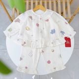  Pijama cho bé gái Lá Homewear XCL16, đồ ngủ trẻ em vải xô cotton, bộ dài tay mặc ngủ mềm mát 
